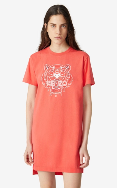 Kenzo Women 'tiger' T-shirt Dress Red Orange